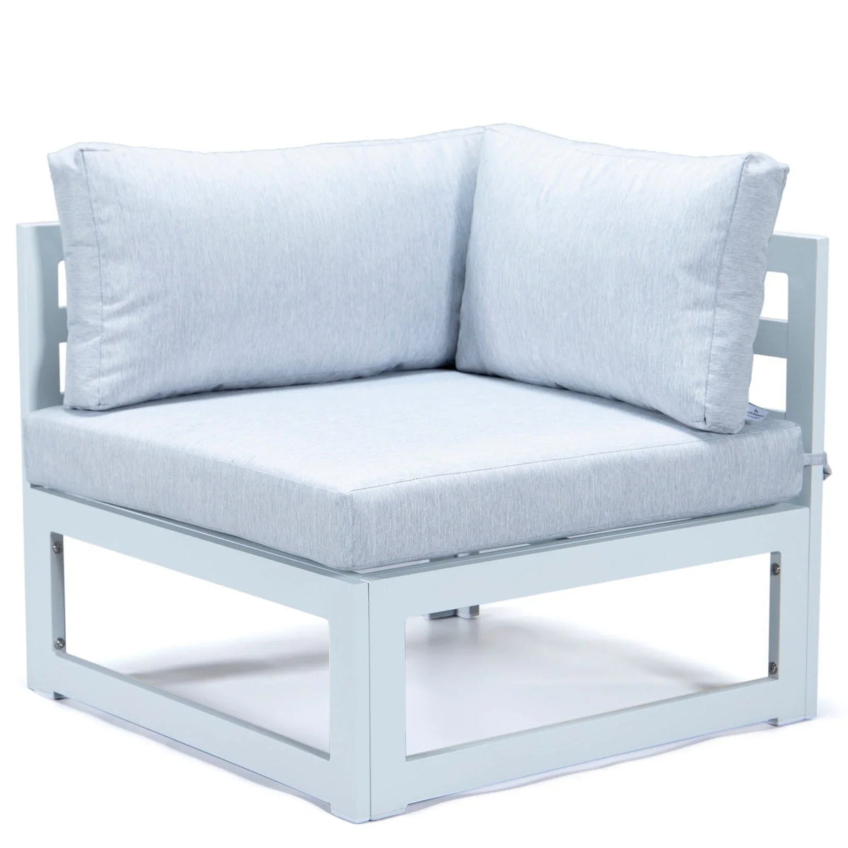 Chelsea 7-Piece Patio Sectional And Fire Pit Table In White Aluminum With Cushions - Elax Furniture