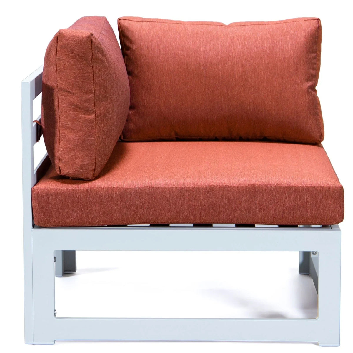 Chelsea 7-Piece Patio Sectional And Fire Pit Table In White Aluminum With Cushions - Elax Furniture