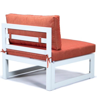 Chelsea 7-Piece Patio Sectional And Fire Pit Table In White Aluminum With Cushions - Elax Furniture