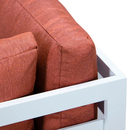 Chelsea 7-Piece Patio Sectional And Fire Pit Table In White Aluminum With Cushions - Elax Furniture