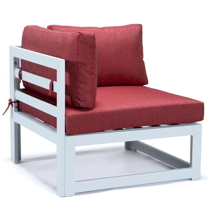 Chelsea 7-Piece Patio Sectional And Fire Pit Table In White Aluminum With Cushions - Elax Furniture