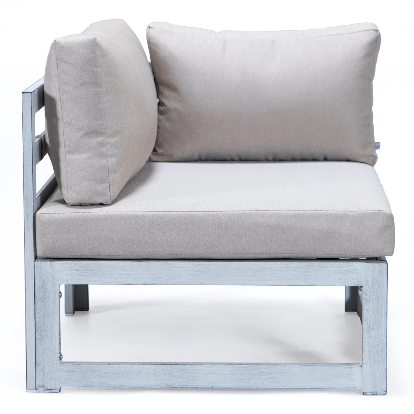 Chelsea 7-Piece Patio Sectional And Fire Pit Table In Weathered Grey Aluminum With Cushions - Elax Furniture