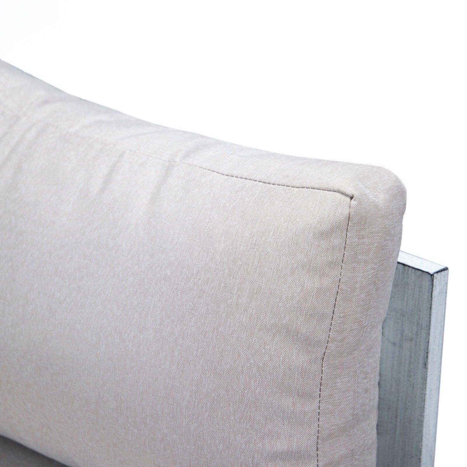 Chelsea 7-Piece Patio Sectional And Fire Pit Table In Weathered Grey Aluminum With Cushions - Elax Furniture