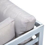Chelsea 7-Piece Patio Sectional And Fire Pit Table In Weathered Grey Aluminum With Cushions - Elax Furniture