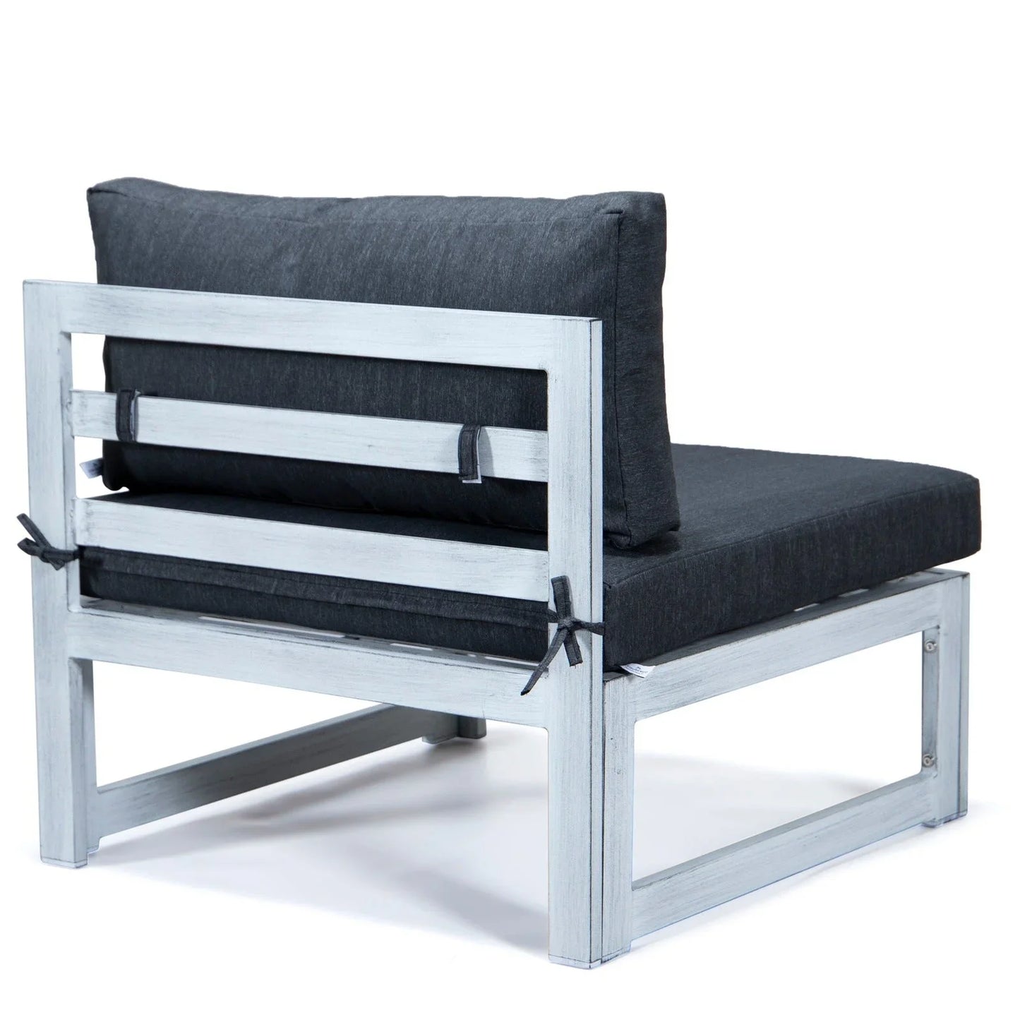 Chelsea 7-Piece Patio Sectional And Fire Pit Table In Weathered Grey Aluminum With Cushions - Elax Furniture