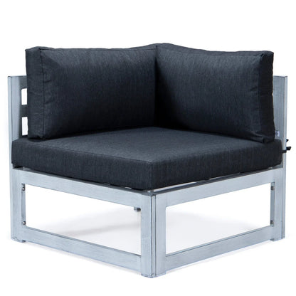 Chelsea 7-Piece Patio Sectional And Fire Pit Table In Weathered Grey Aluminum With Cushions - Elax Furniture