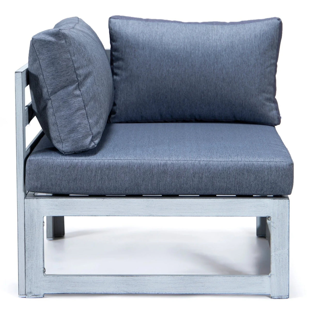 Chelsea 7-Piece Patio Sectional And Fire Pit Table In Weathered Grey Aluminum With Cushions - Elax Furniture