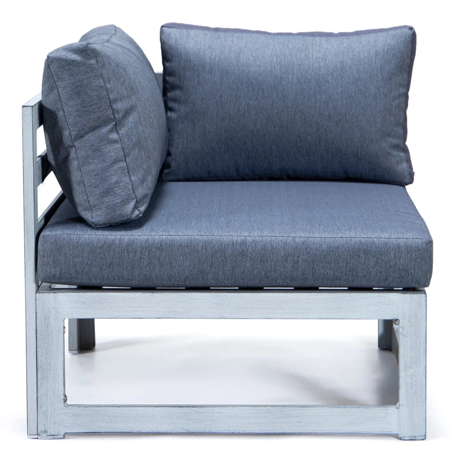 Chelsea 7-Piece Patio Sectional And Fire Pit Table In Weathered Grey Aluminum With Cushions - Elax Furniture