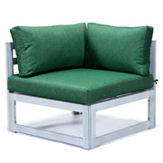 Chelsea 7-Piece Patio Sectional And Fire Pit Table In Weathered Grey Aluminum With Cushions - Elax Furniture