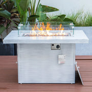 Chelsea 7-Piece Patio Sectional And Fire Pit Table In Weathered Grey Aluminum With Cushions - Elax Furniture