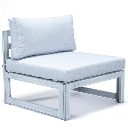 Chelsea 7-Piece Patio Sectional And Fire Pit Table In Weathered Grey Aluminum With Cushions - Elax Furniture