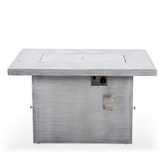 Chelsea 7-Piece Patio Sectional And Fire Pit Table In Weathered Grey Aluminum With Cushions - Elax Furniture