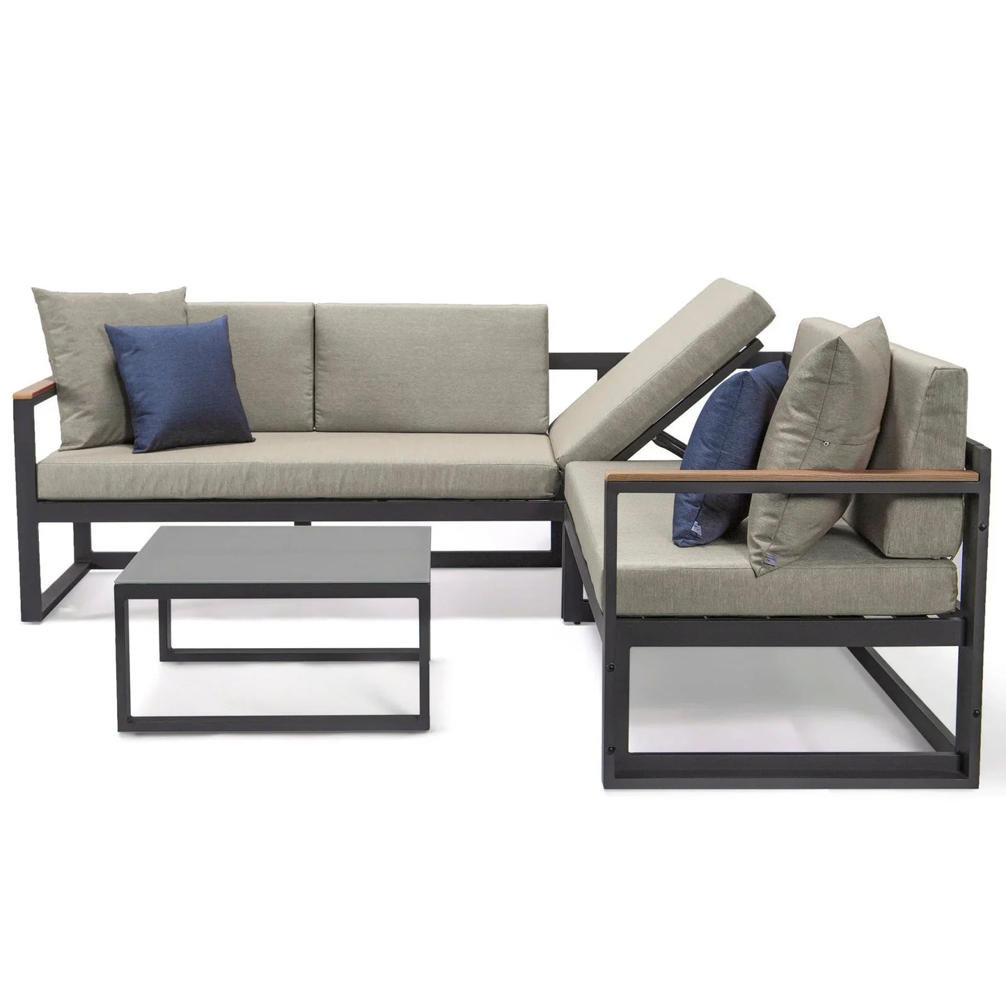 Chelsea Black Sectional With Adjustable Headrest & Coffee Table With Two Tone Cushions - Elax Furniture