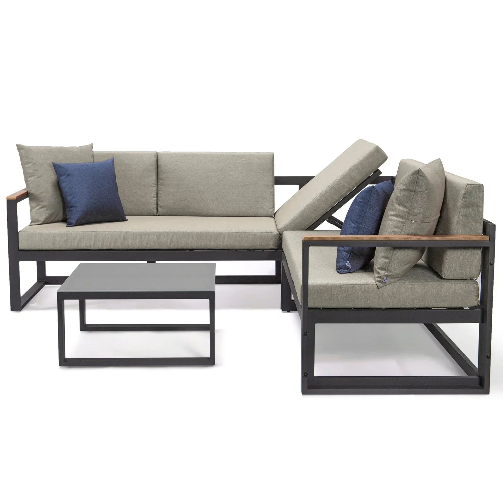 Chelsea Black Sectional With Adjustable Headrest & Coffee Table With Two Tone Cushions - Elax Furniture