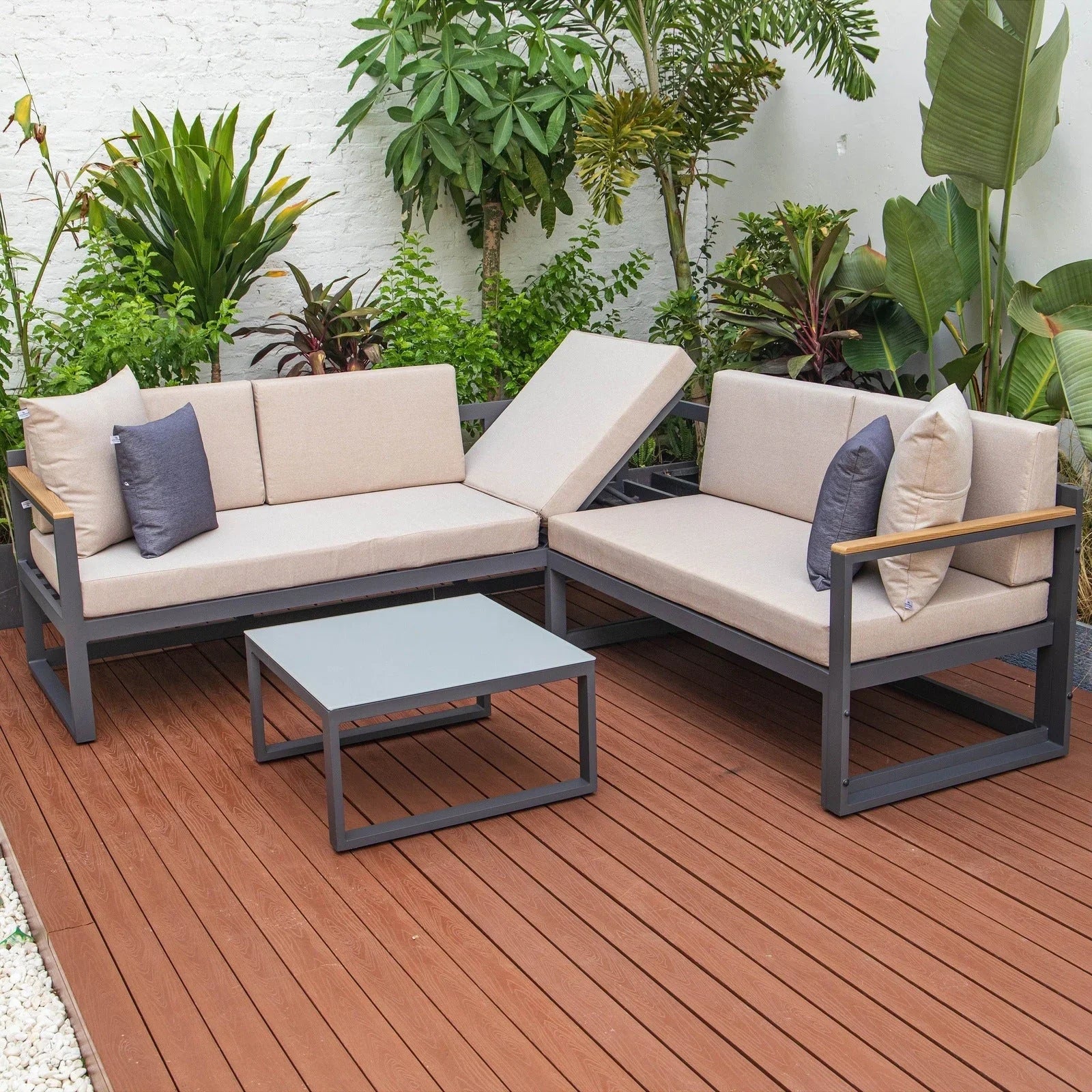 Chelsea Black Sectional With Adjustable Headrest & Coffee Table With Two Tone Cushions - Elax Furniture