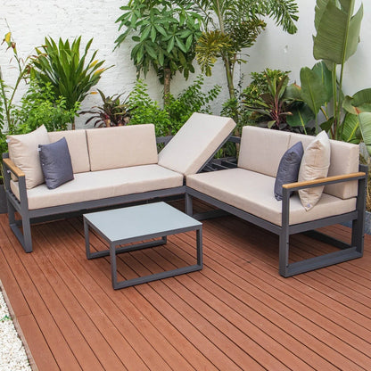 Chelsea Black Sectional With Adjustable Headrest & Coffee Table With Two Tone Cushions - Elax Furniture