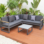 Chelsea Black Sectional With Adjustable Headrest & Coffee Table With Two Tone Cushions - Elax Furniture