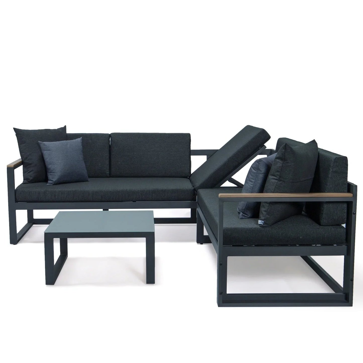 Chelsea Black Sectional With Adjustable Headrest & Coffee Table With Two Tone Cushions - Elax Furniture