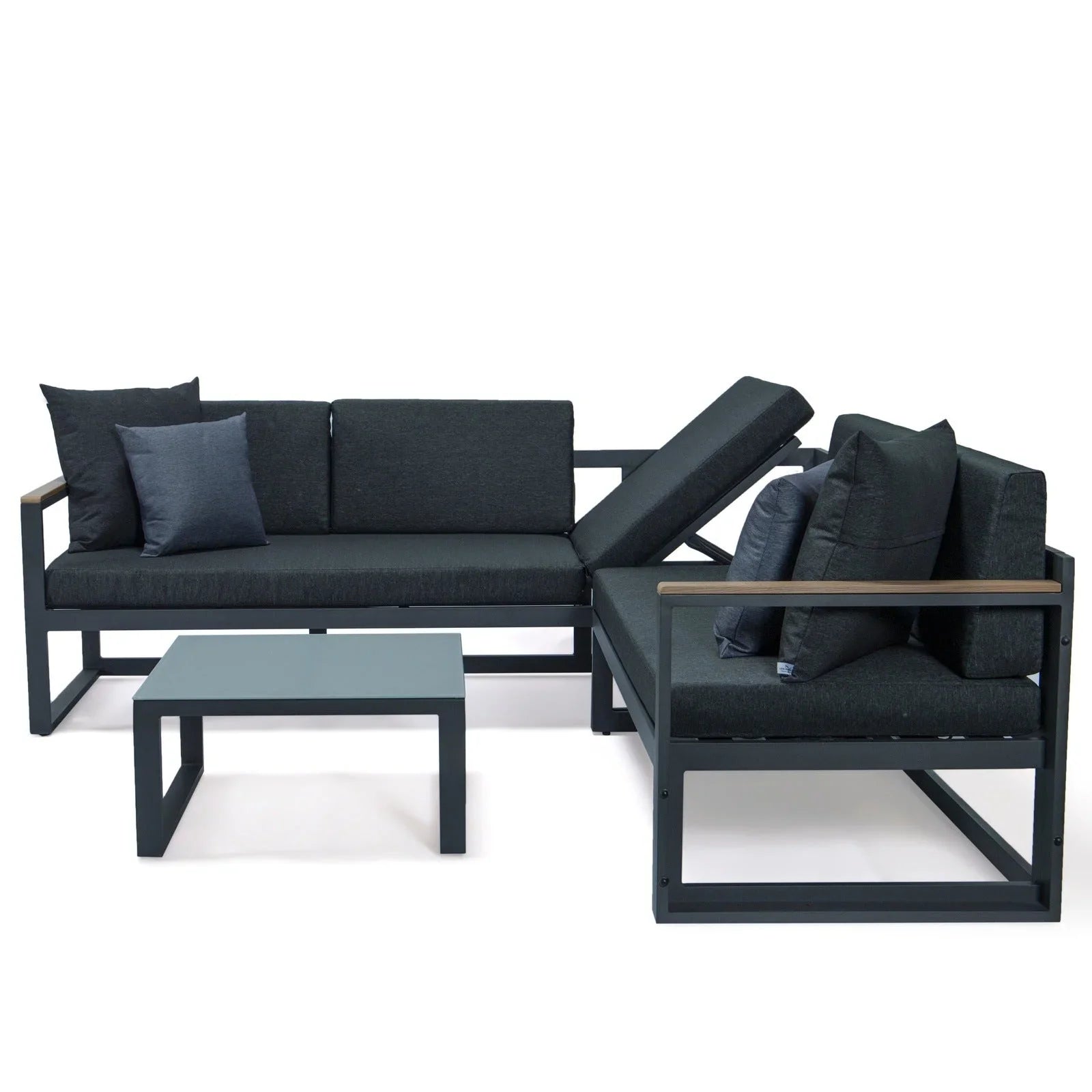 Chelsea Black Sectional With Adjustable Headrest & Coffee Table With Two Tone Cushions - Elax Furniture