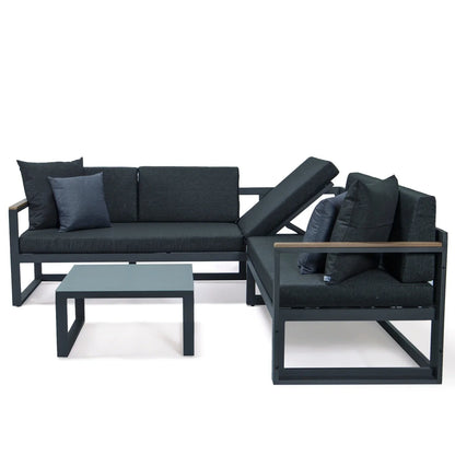 Chelsea Black Sectional With Adjustable Headrest & Coffee Table With Two Tone Cushions - Elax Furniture