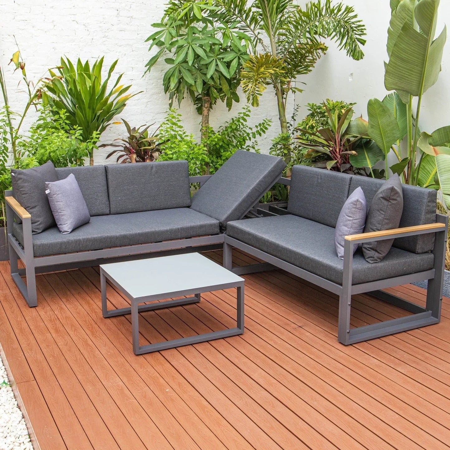 Chelsea Black Sectional With Adjustable Headrest & Coffee Table With Two Tone Cushions - Elax Furniture