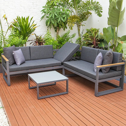 Chelsea Black Sectional With Adjustable Headrest & Coffee Table With Two Tone Cushions - Elax Furniture