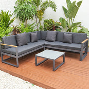 Chelsea Black Sectional With Adjustable Headrest & Coffee Table With Cushions - Elax Furniture