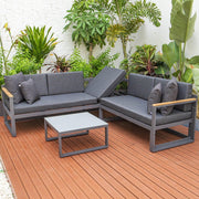 Chelsea Black Sectional With Adjustable Headrest & Coffee Table With Cushions - Elax Furniture
