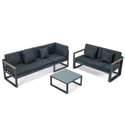 Chelsea Black Sectional With Adjustable Headrest & Coffee Table With Cushions - Elax Furniture