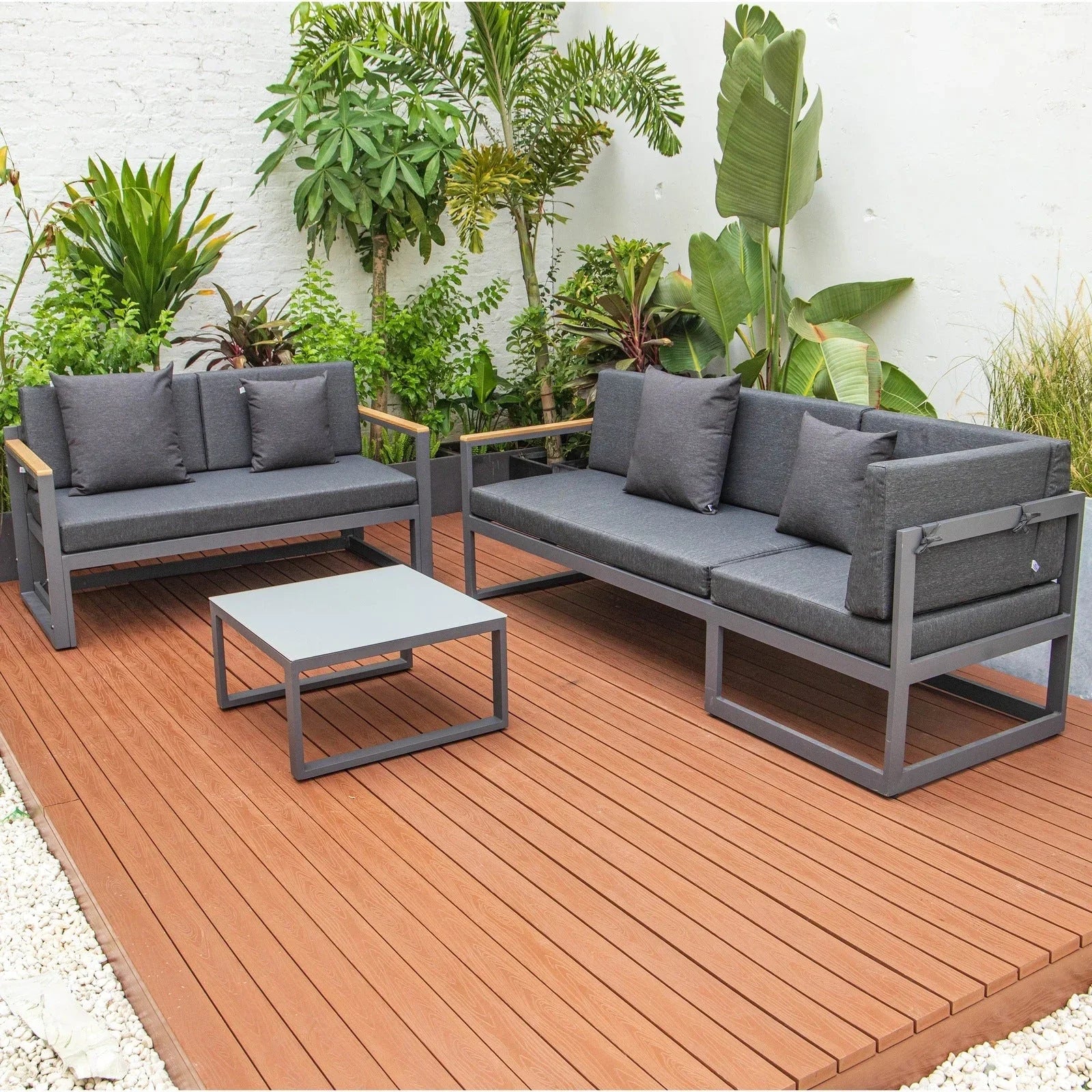 Chelsea Black Sectional With Adjustable Headrest & Coffee Table With Cushions - Elax Furniture