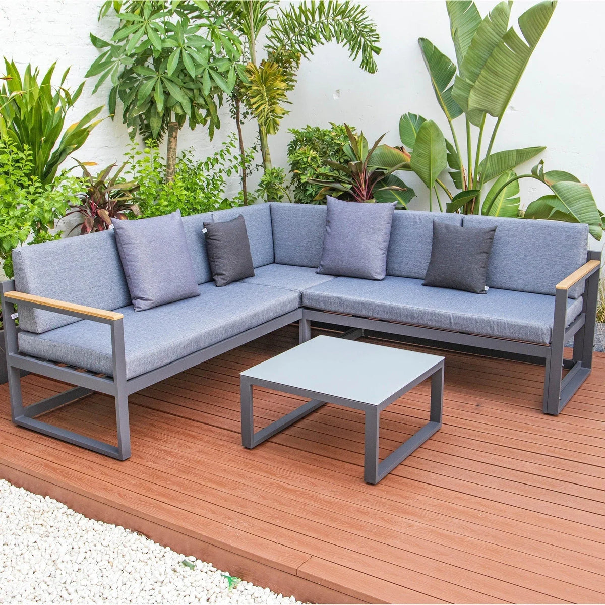 Chelsea Black Sectional With Adjustable Headrest & Coffee Table With Two Tone Cushions - Elax Furniture