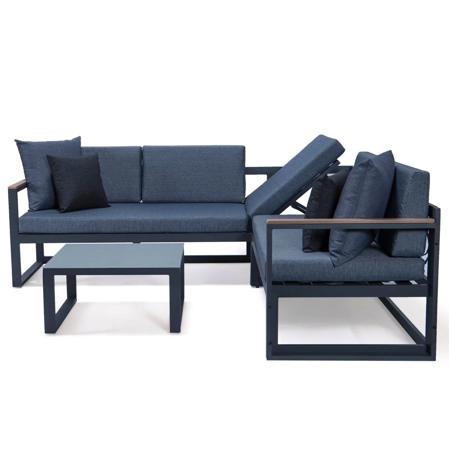 Chelsea Black Sectional With Adjustable Headrest & Coffee Table With Two Tone Cushions - Elax Furniture