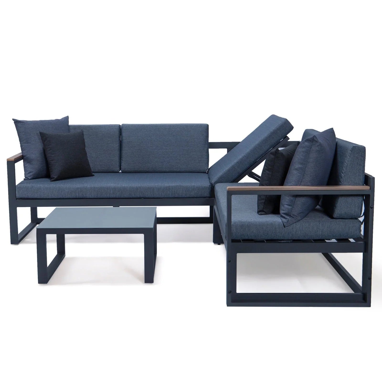 Chelsea Black Sectional With Adjustable Headrest & Coffee Table With Two Tone Cushions - Elax Furniture