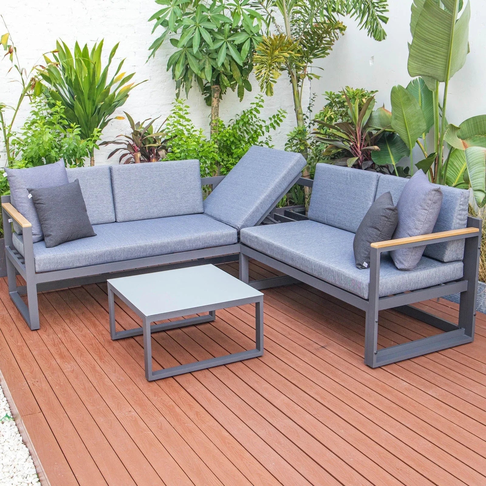 Chelsea Black Sectional With Adjustable Headrest & Coffee Table With Two Tone Cushions - Elax Furniture