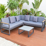 Chelsea Black Sectional With Adjustable Headrest & Coffee Table With Cushions - Elax Furniture