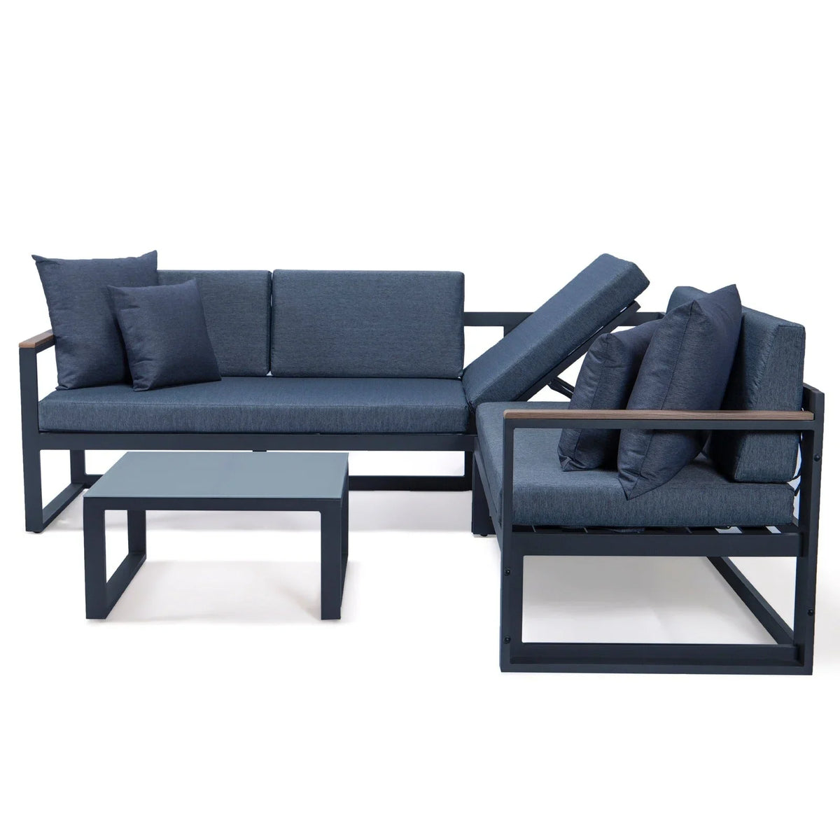 Chelsea Black Sectional With Adjustable Headrest & Coffee Table With Cushions - Elax Furniture