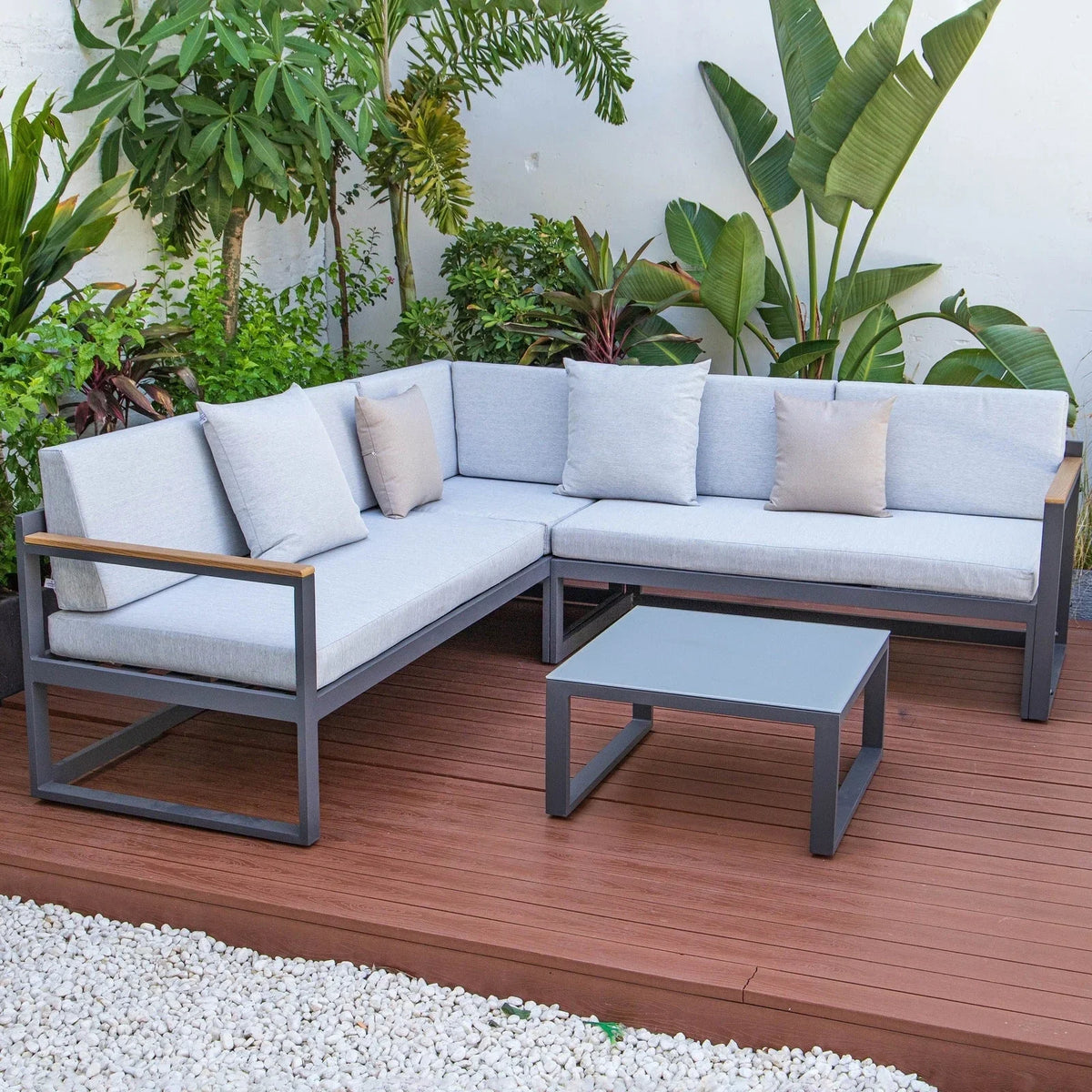 Chelsea Black Sectional With Adjustable Headrest & Coffee Table With Two Tone Cushions - Elax Furniture