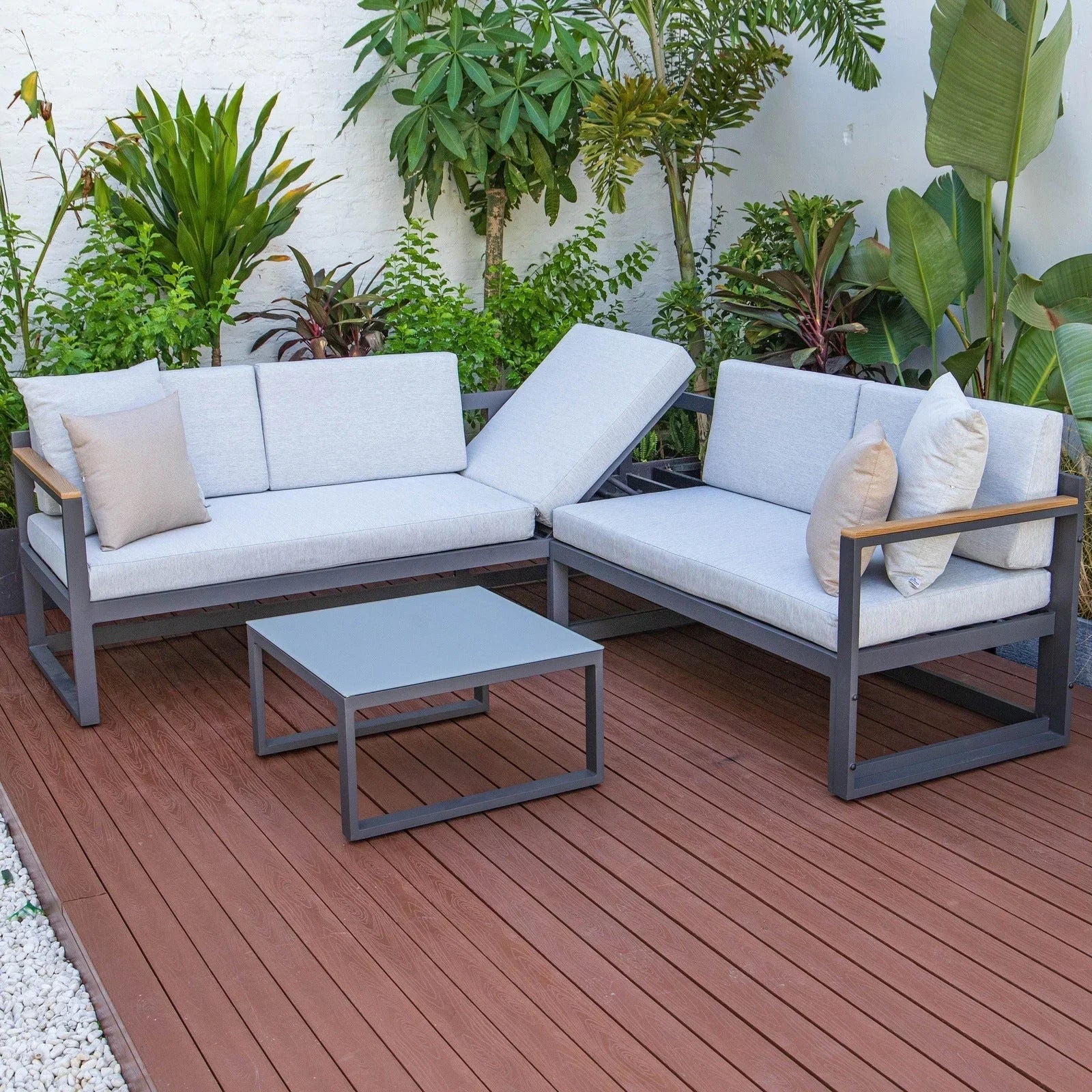 Chelsea Black Sectional With Adjustable Headrest & Coffee Table With Two Tone Cushions - Elax Furniture