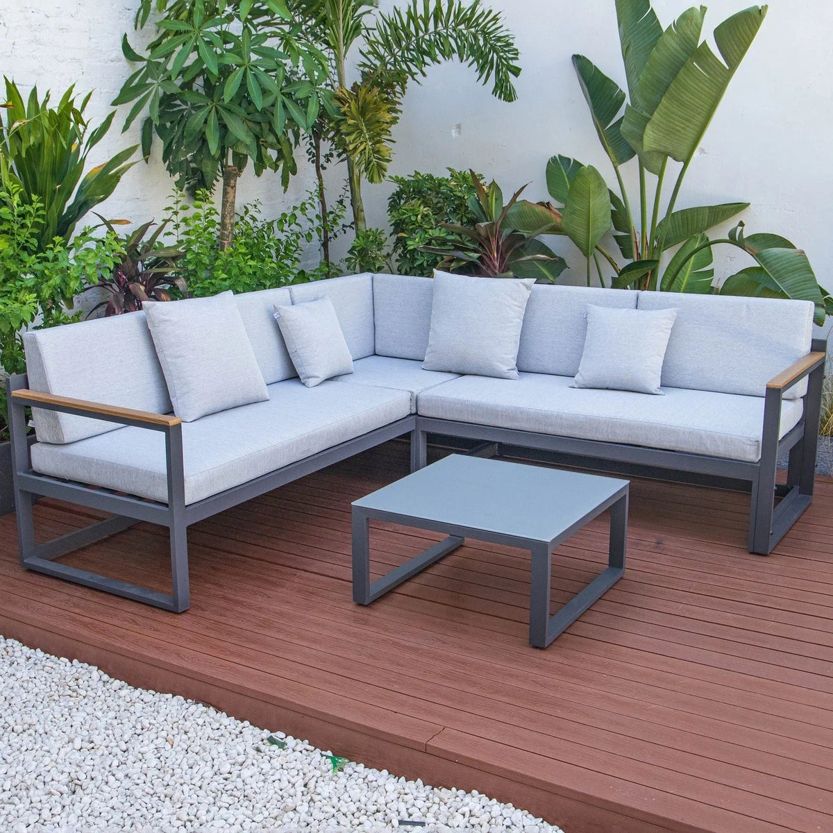 Chelsea Black Sectional With Adjustable Headrest & Coffee Table With Cushions - Elax Furniture