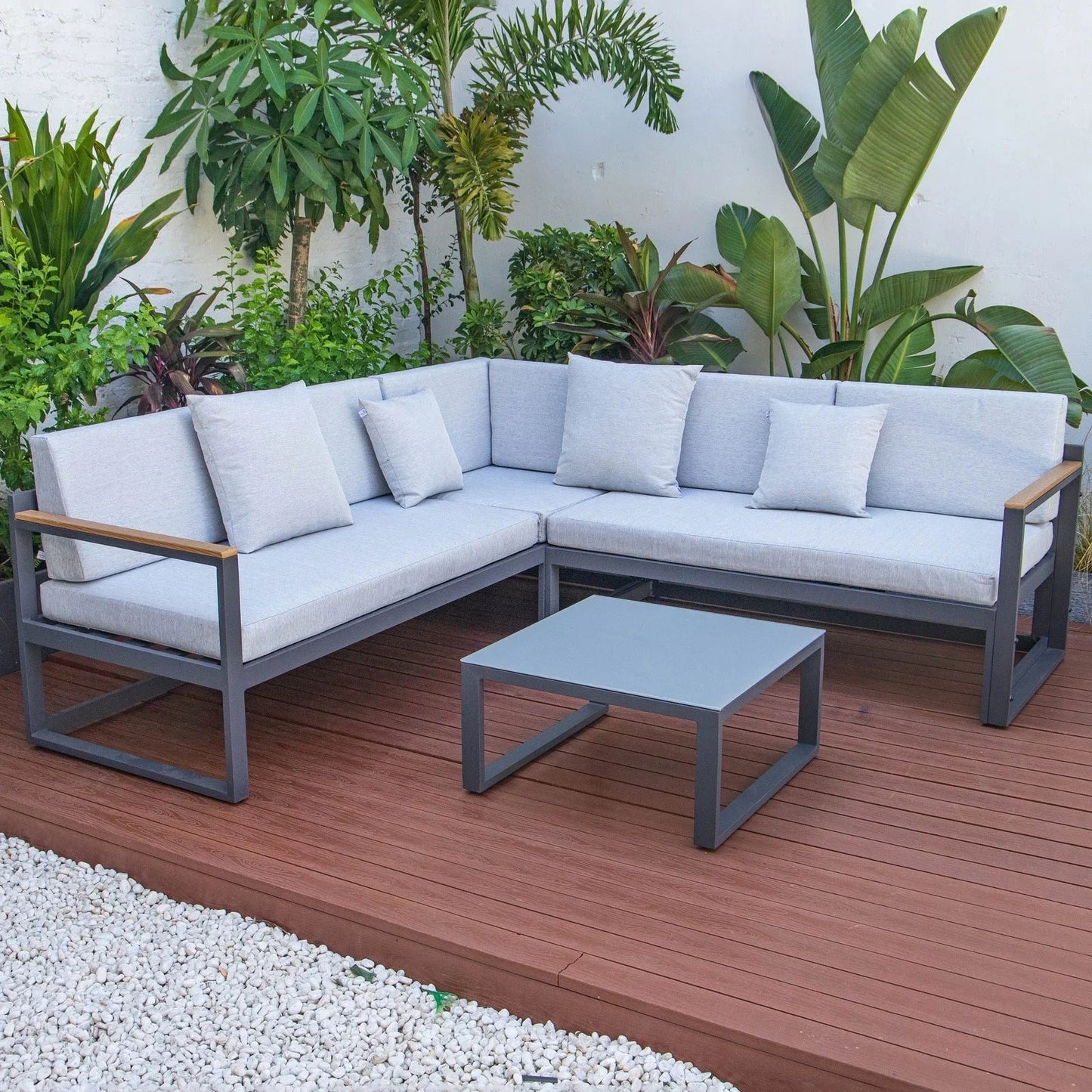 Chelsea Black Sectional With Adjustable Headrest & Coffee Table With Cushions - Elax Furniture