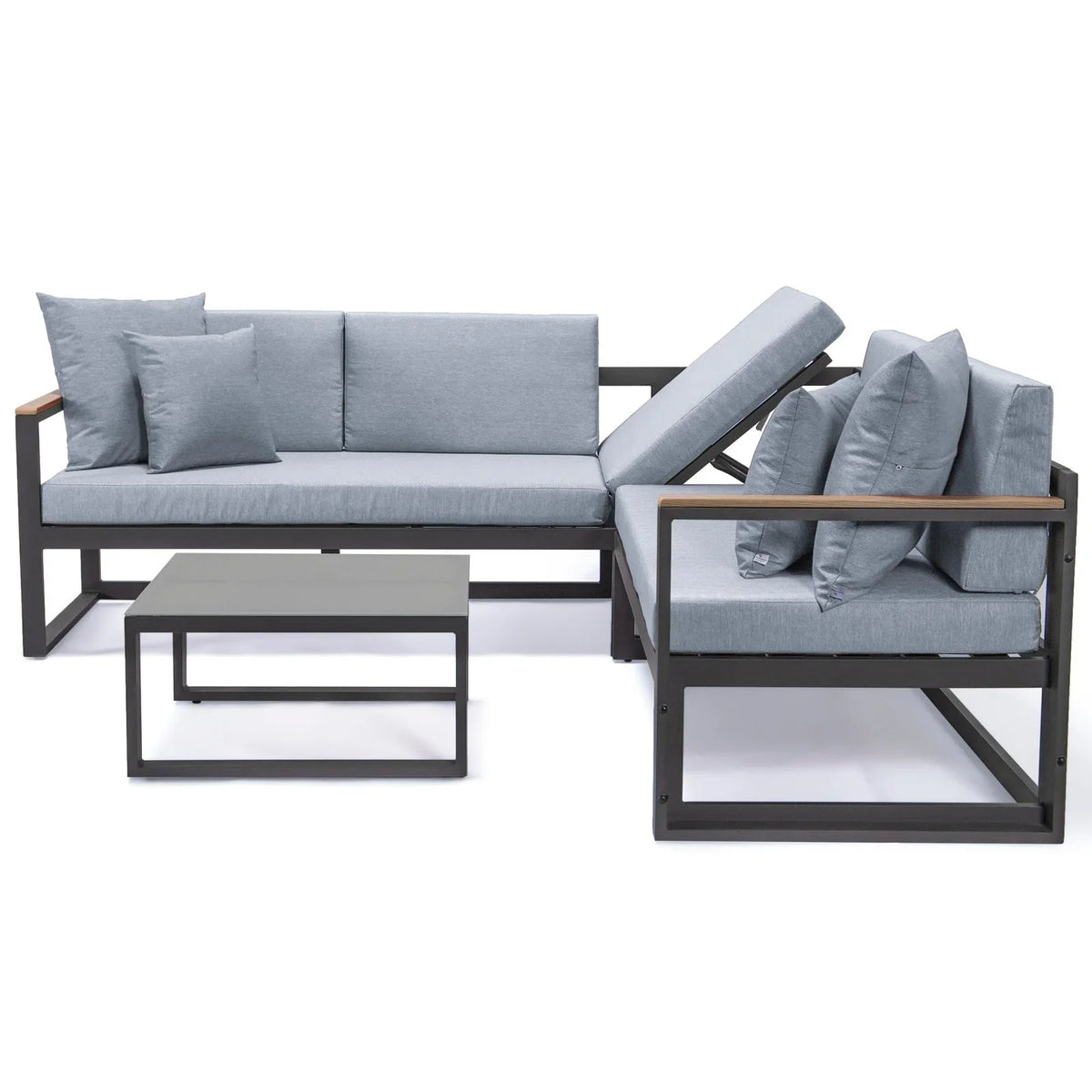 Chelsea Black Sectional With Adjustable Headrest & Coffee Table With Cushions - Elax Furniture