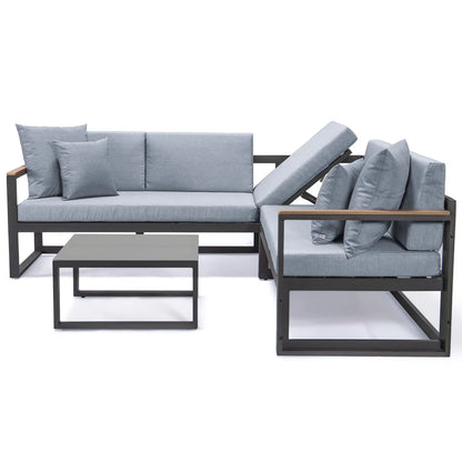 Chelsea Black Sectional With Adjustable Headrest & Coffee Table With Cushions - Elax Furniture