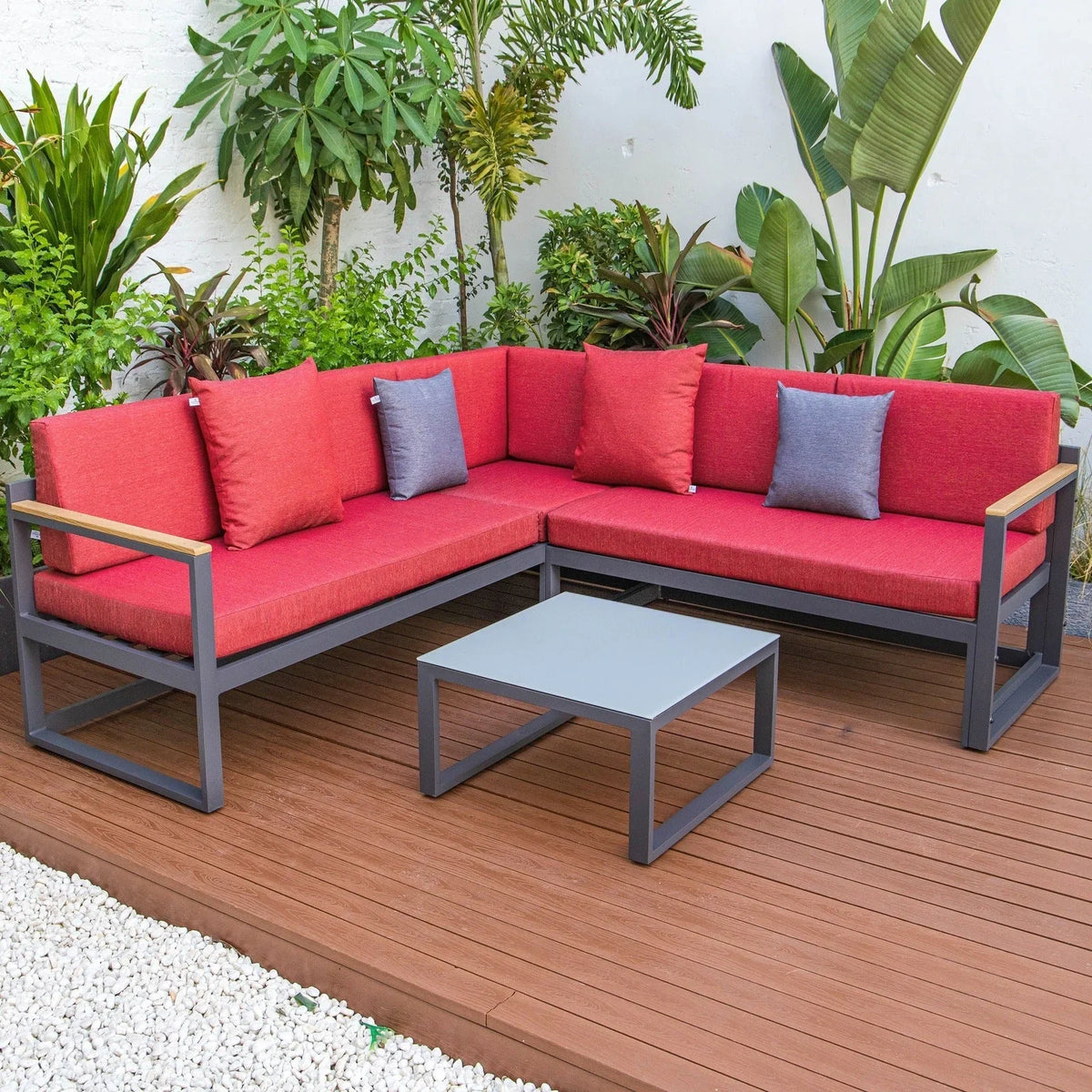 Chelsea Black Sectional With Adjustable Headrest & Coffee Table With Two Tone Cushions - Elax Furniture