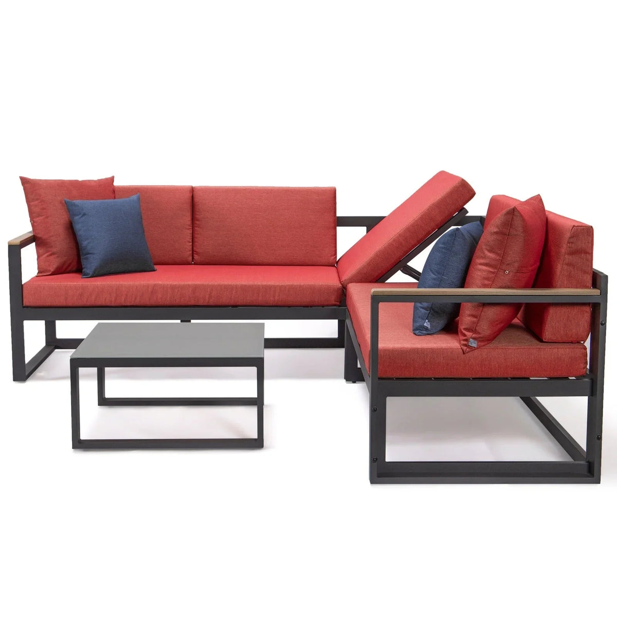 Chelsea Black Sectional With Adjustable Headrest & Coffee Table With Two Tone Cushions - Elax Furniture