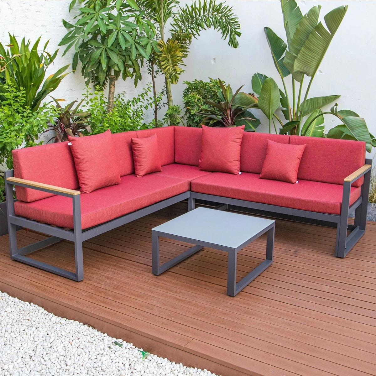 Chelsea Black Sectional With Adjustable Headrest & Coffee Table With Cushions - Elax Furniture