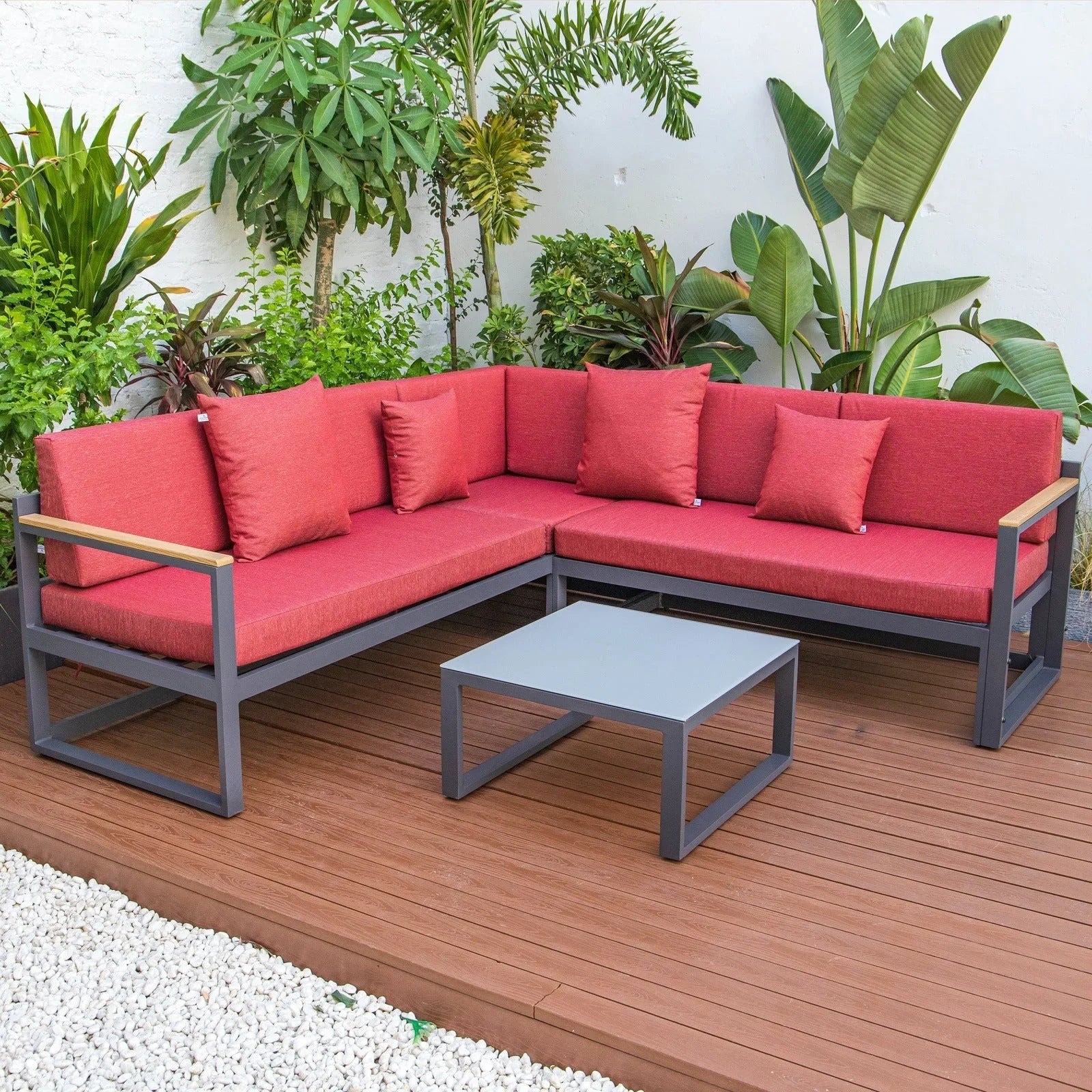 Chelsea Black Sectional With Adjustable Headrest & Coffee Table With Cushions - Elax Furniture