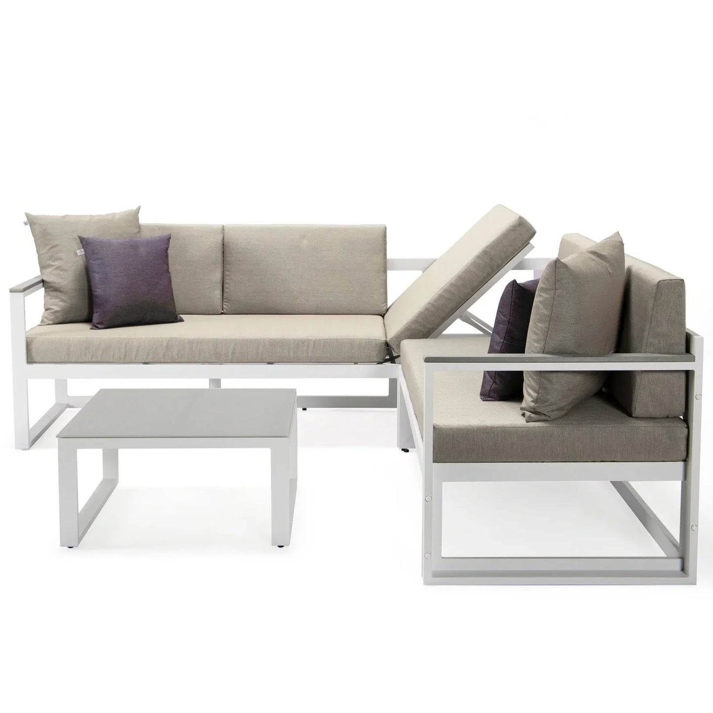 Chelsea White Sectional With Adjustable Headrest & Coffee Table With Two Tone Cushions - Elax Furniture