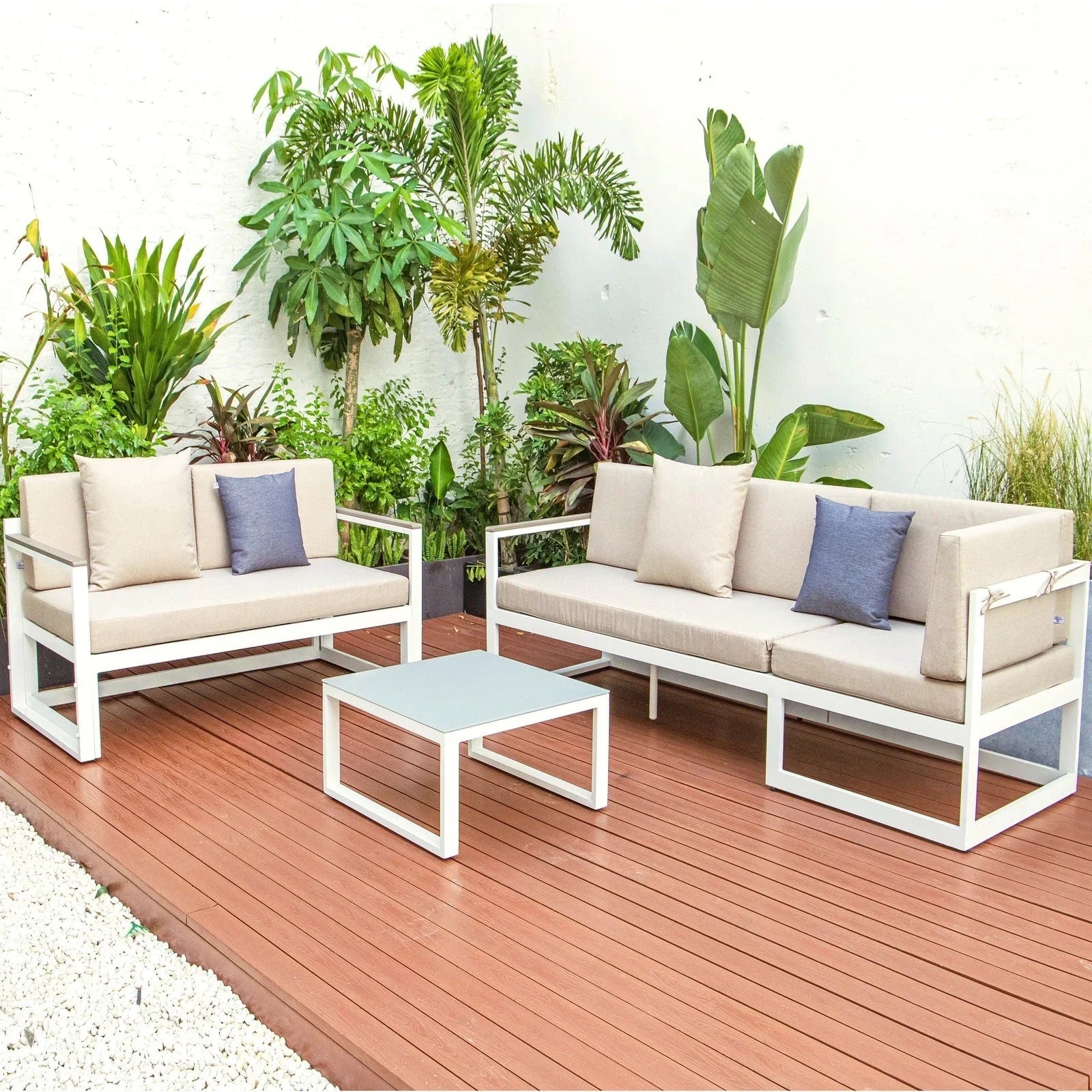 Chelsea White Sectional With Adjustable Headrest & Coffee Table With Two Tone Cushions - Elax Furniture