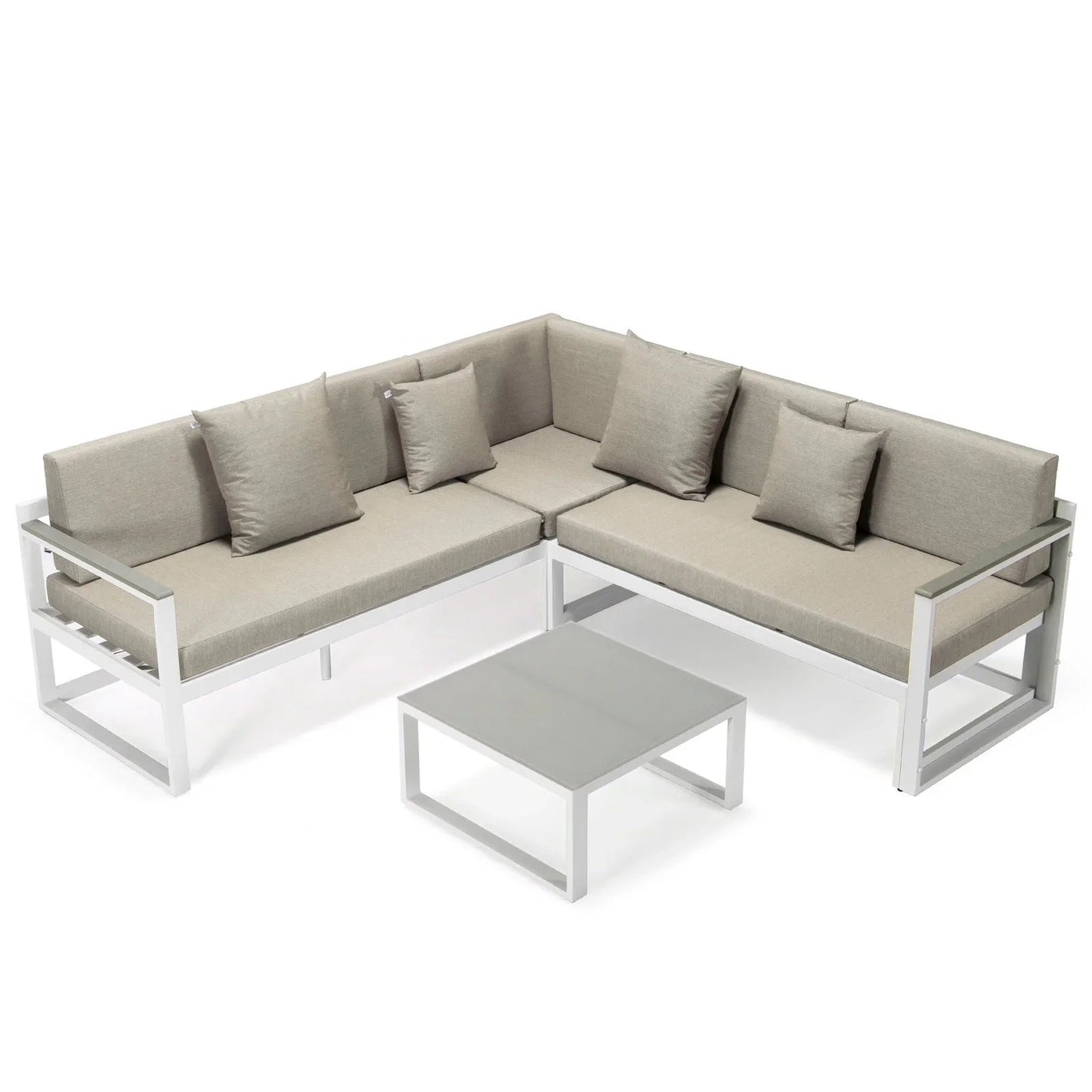Chelsea White Sectional With Adjustable Headrest & Coffee Table With Cushions - Elax Furniture