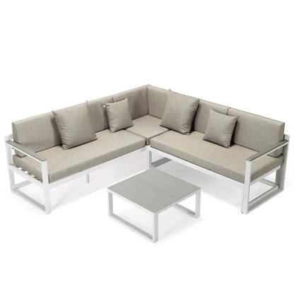 Chelsea White Sectional With Adjustable Headrest & Coffee Table With Cushions - Elax Furniture